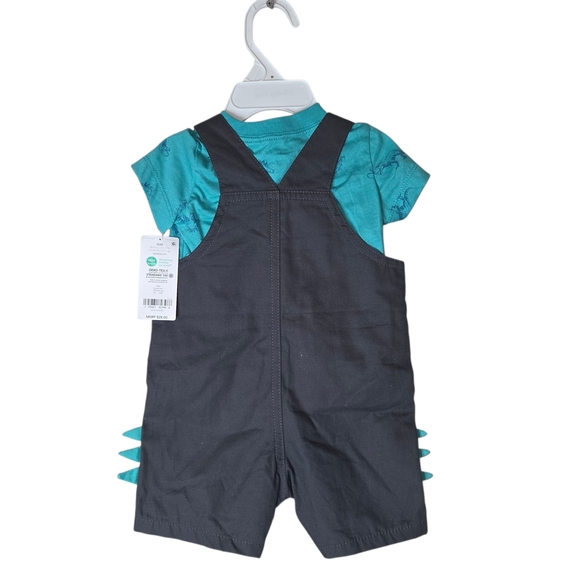 Carter's Black and Teal Kids Dinosaur Print Tee & Overalls - Picture 2 of 3